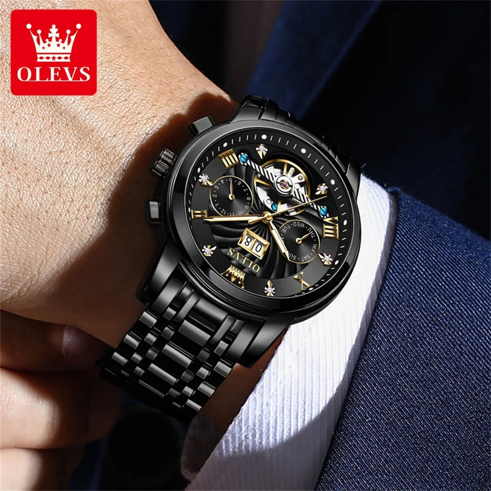 OLEVS Classic Men's Watches Tourbillon Multi-function Full Automatic Men Watch High end Male Wristwatches