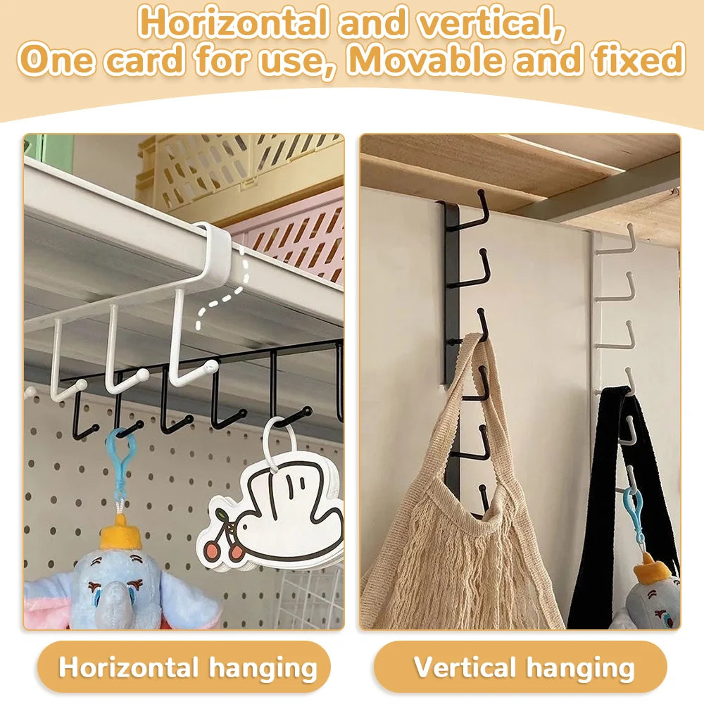 6 Hooks Storage Shelf Wardrobe Kitchen Bathroom Organizer Iron Metal Under Shelves Hanging Rack Mug Cup Utensils Holder Kitchen