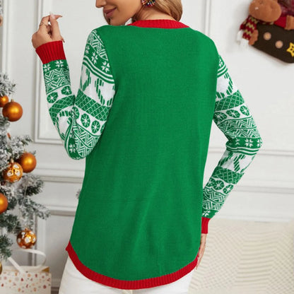 Sweater Women Christmas 2024 Ugly Sweater New Cartoon Cat Print O-Neck Autumn Winter Thick Loose Knitwears Tops Xmas Pullover