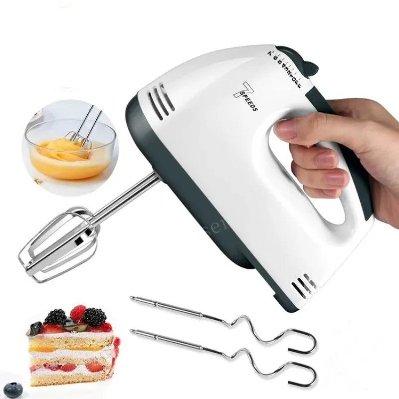 Handheld Electric Egg Beater Household Automatic Mixer Egg White and Cream BeaterMini 7-speed White