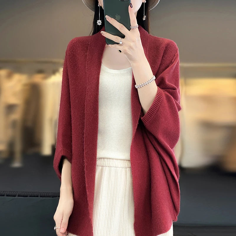 Autumn And Winter Loose Womens Clothing 100% Wool Cardigans Warm Soft Long Sleeve Female Sweaters Fashion Shawl