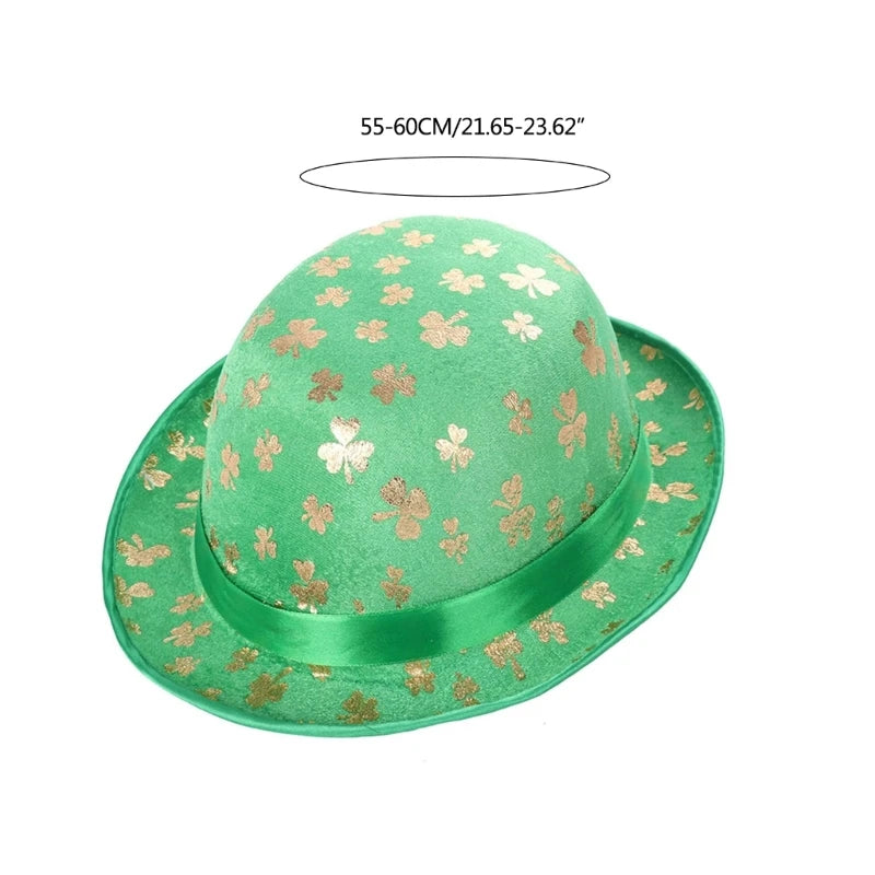 Patrick Day Green Fedora Hat Glittering Shamrock Hat Irish National Day Celebration Party Hat Props Carnival Accessory