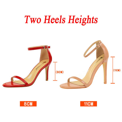 Women 8cm 11cm High Heels Sandals Gladiator Platform Strap Glossy Leather Pumps Lady Nude Low Heels Party Shoes