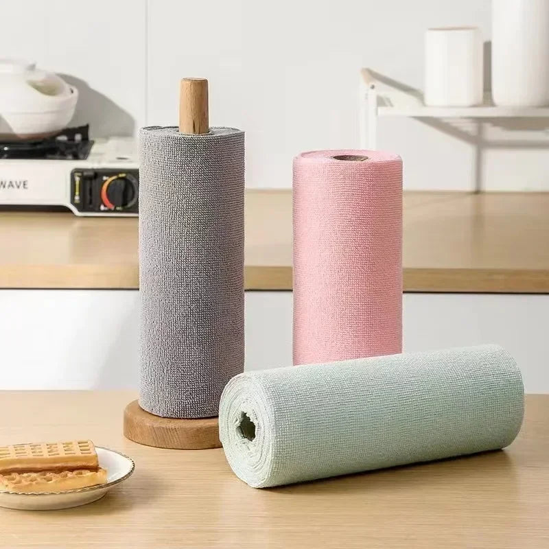 Reusable Cleaning Wipe Household Kitchen Cloth Microfiber Towel Rolls Dish Rags Wash Paper Towel Replacement 1 Roll of 20 Sheets