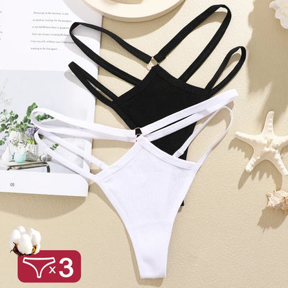 3PCS/Set Women Cotton G-string Thong Low Waist Sexy Secret Underwear Hollow Out Elasticity Panties Thongs Breathable Lingerie