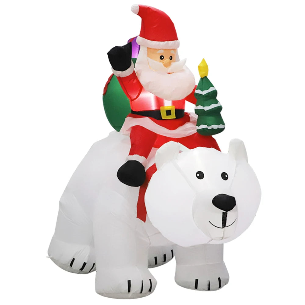 2.1M Christmas Inflatable Santa Claus Riding Polar Bear with LED Inflatable Toy Indoor Outdoor Garden Ornament Xmas Decoration