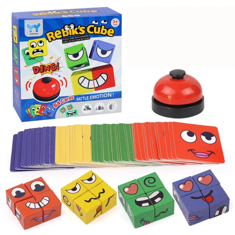 Kids Face Change Expression Puzzle Building Blocks Montessori Cube Table Game Toy Early Educational Toys for Children Gifts