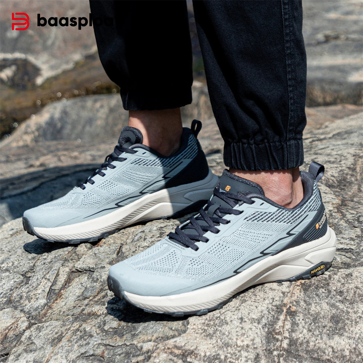 2024 Baasploa Men Hiking Shoes New Mesh Breathable Outdoor Shoes Men Lightweight Comfort Casual Sneakers Non-Slip Wear Resistant