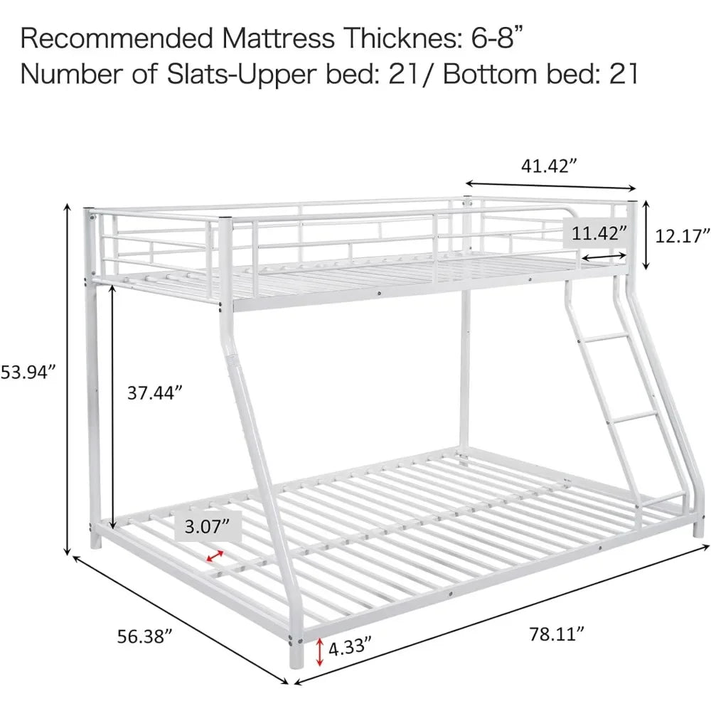 Bunk Bed Twin Over Full Sturdy Steel Metal Bed Frame with Flat Ladder and Guardrail for Children/Teens/Adults Black