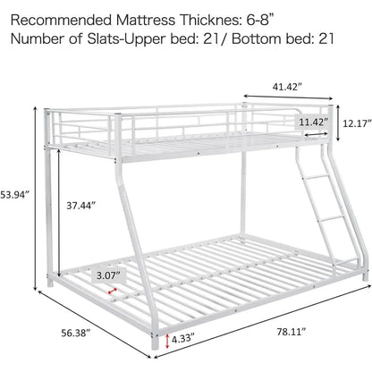 Bunk Bed Twin Over Full Sturdy Steel Metal Bed Frame with Flat Ladder and Guardrail for Children/Teens/Adults Black