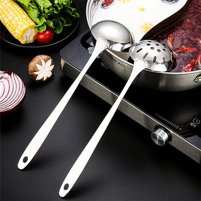 Long Handle Stainless Steel Hot Pot Spoon Colander Kitchen Soup Ladle Skimmer Ramen Scoop Tablespoons Tableware Home Utensils