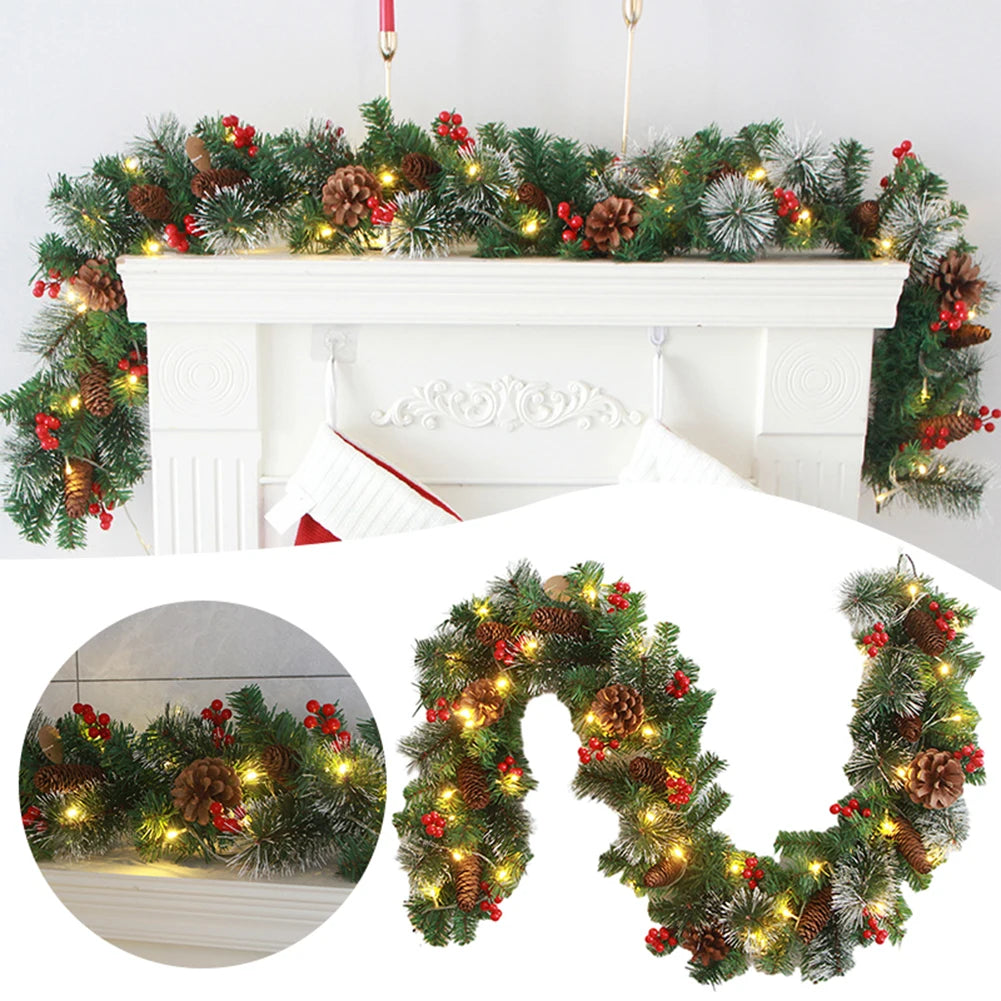 Christmas Garlands With Pinecones Red Berries Artificial Christmas Wreaths For Home Xmas Tree Stairs Door New Year Decoration