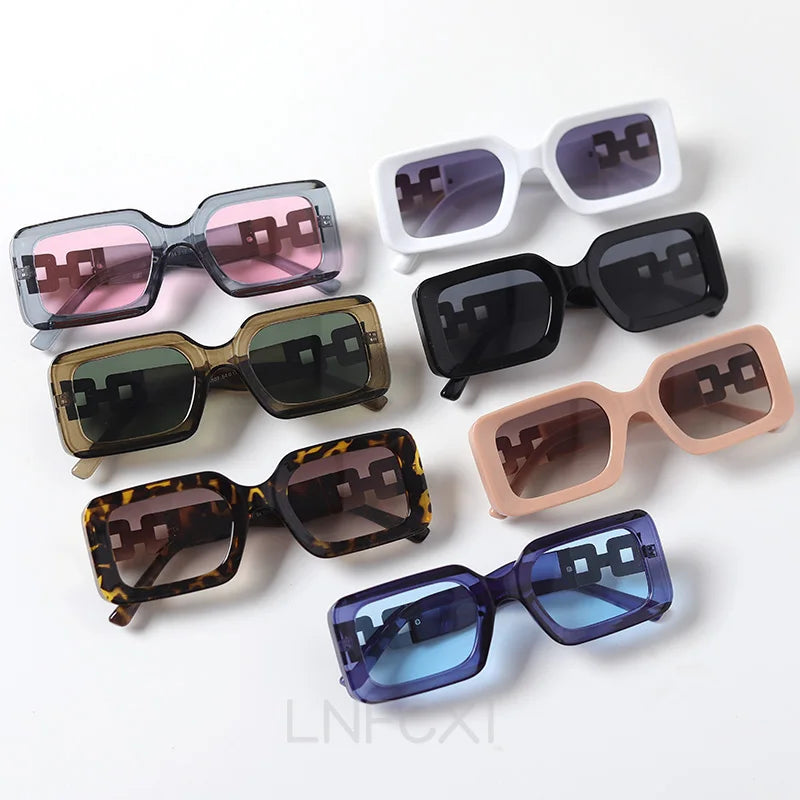 LNFCXI Retro Square Female Male Top Sunglasses Women Brand Designer Trend Pink Diamond Connecting Frame Legs Sun Glasses Men