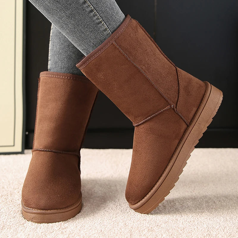 Mid Calf Snow Boots 2024 New Women Waterproof Warm Platform Boots Large Size 44 Winter Slip On Flat Casual Woman Booties