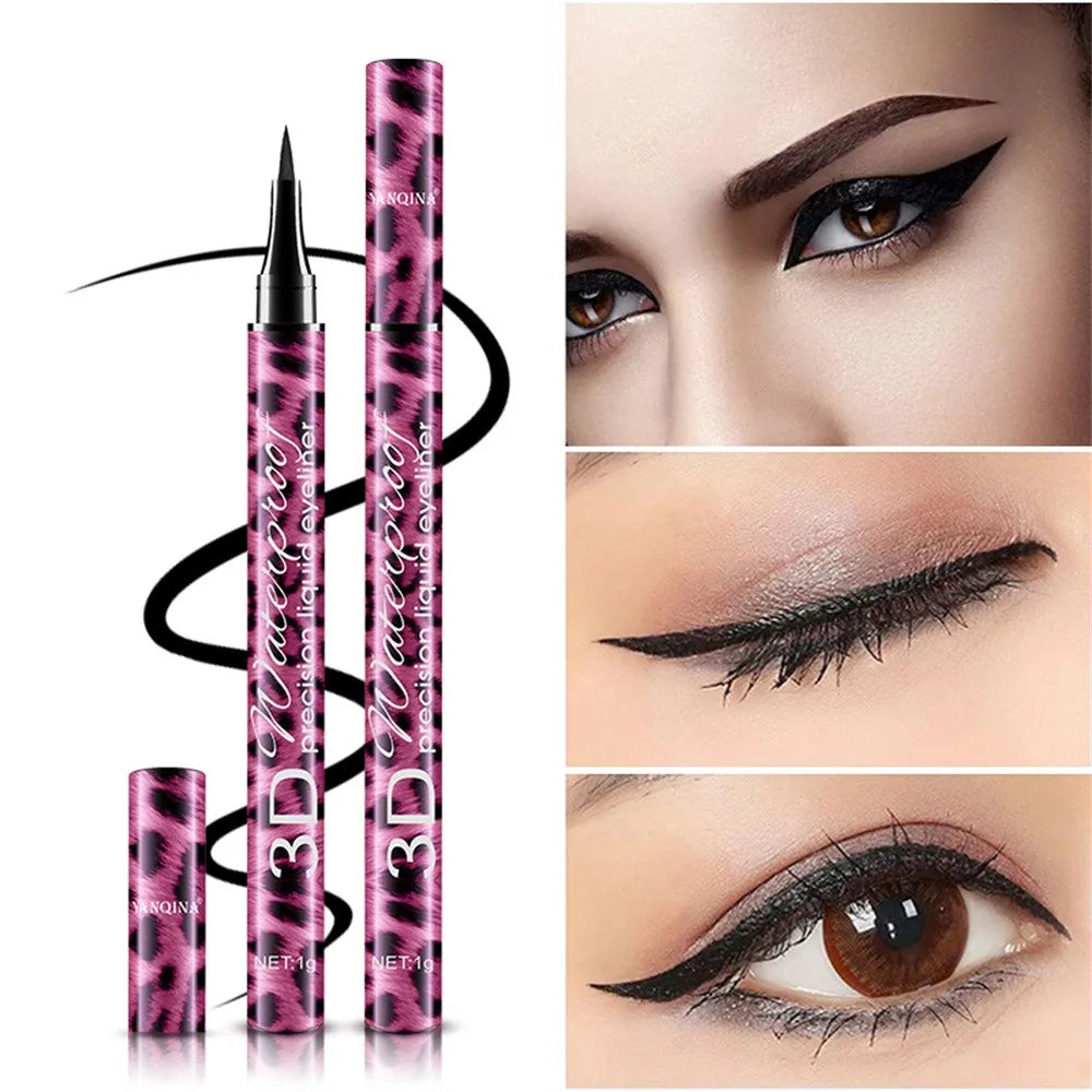 Eyeliner 36-Hour Lasting Curling +4D Fiber Mascara Elongate Eyelashes Leopard Print Black Mascara Waterproof Eye Makeup Cosmetic