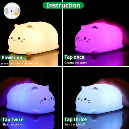 Soft Cat Led Night Light Rechargeable Eye Protection Bedroom Bedside Silicone Lamp For Children Kids Kitten Baby Gift