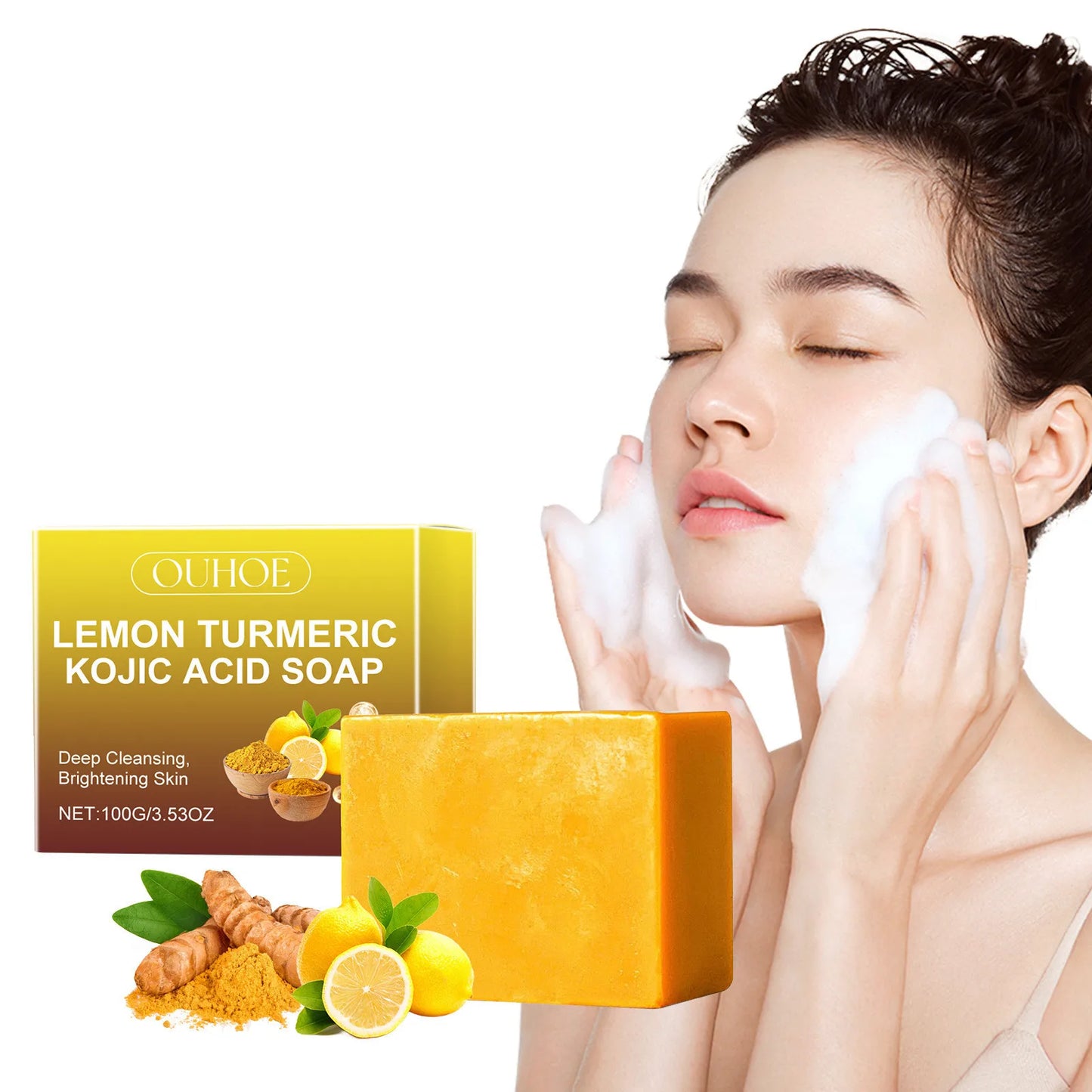 Lemon Turmeric Kojic Acid Brightening Soap Deeply Cleansing Glowing Body Rejuvenating Exfoliating Even Skin Tone Handmade Soap