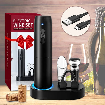 USB Rechargeable Electric Wine Opener Set Automatic Corkscrew Wine Bottle Openers With Foil Cutter For Kitchen Bar Can Opener