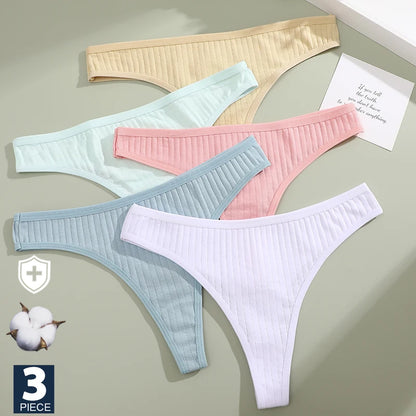 FINETOO 3PCS/Set G-string Cotton Women Lingerie Panties Thong Female Underwear Sexy Pantys Underpant Girl Intimates Thongs S-XL