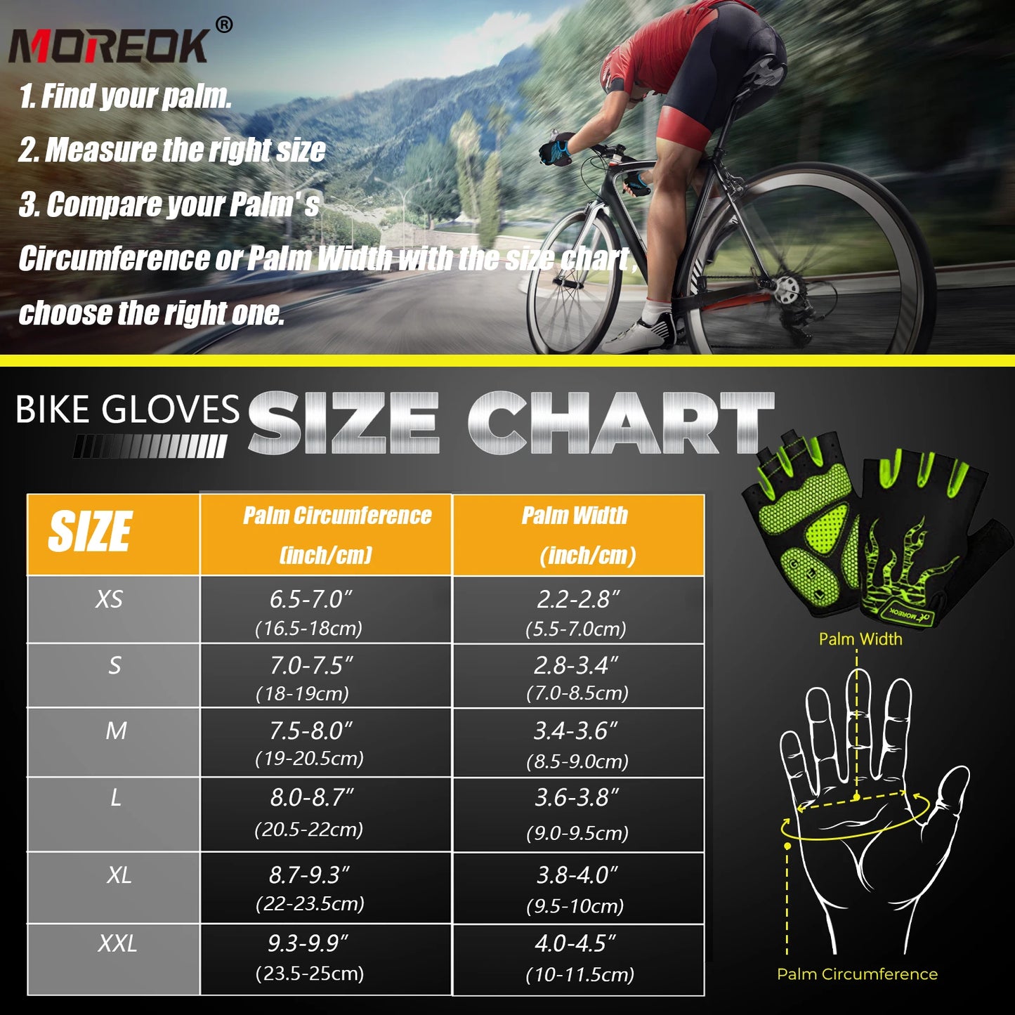 MOREOK Bike Gloves 5MM Gel Pad Mountain Bike Gloves Breathable Bicycle Gloves Non-slip Road Biking Cycling Gloves for Men Women