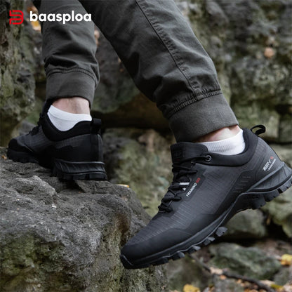 Baasploa New Men's Anti-Skid Wear-Resistant Hiking Shoes Fashion Waterproof Outdoor Travel shoes Sneaker Comfortable Male Shoes