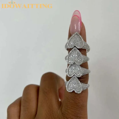 Women Heart Shaped Engagement Ring Full Micro Paved Iced Out Bling 5A Cubic Zirconia Fashion CZ Luxury Fashion Finger Jewelry