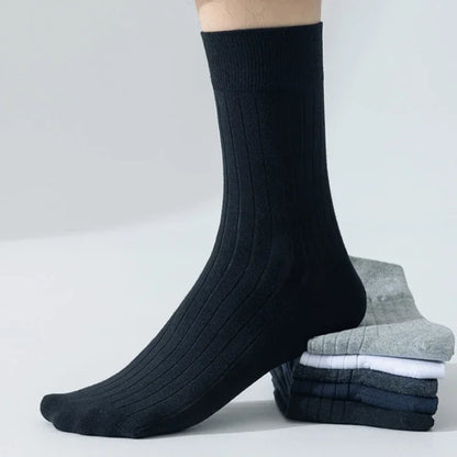 95% Pure Cotton Socks Men Business Dress Anti-bacterial Long Socks Soft Breathable Spring Summer Tube Casual Sock 5Pairs/Lot