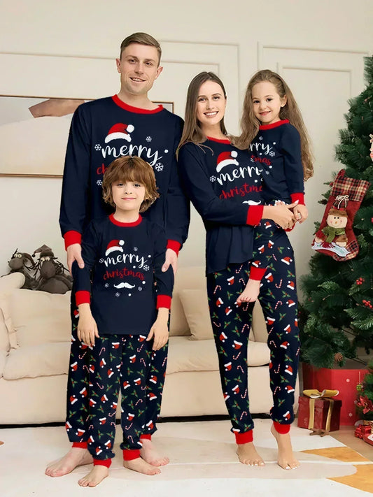 Merry Christmas Print Pajamas Set Mom Dad Kids Matching Outfits Clothing Sets Baby Romper Pjs Soft Warm Xmas Family Look Pyjamas