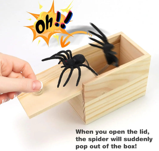 Spider Scare Prank Box Wooden Surprise Box Fun Joke Spider Prank Toys Gift Box for Kids Boys Adults Christmas Stocking Stuffers