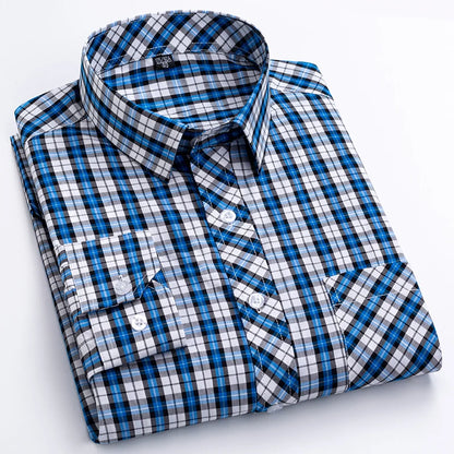 New Men's Shirts Long Sleeve Fashion 100% Pure Cotton Soft Comfortable Thin Plaid Young Casual Social Shirt Clothing S-8XL