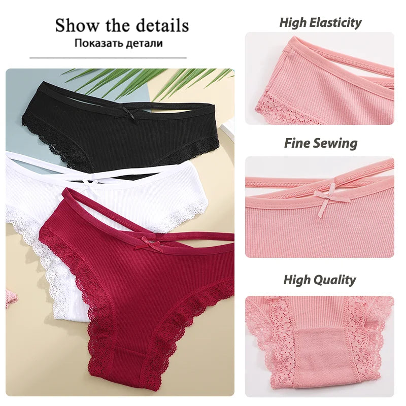 4PCS Women's Cotton Briefs Sexy Female Underpants Elasticity Comfortable Underwear Panties Lingerie S-XL Solid Color Intimate