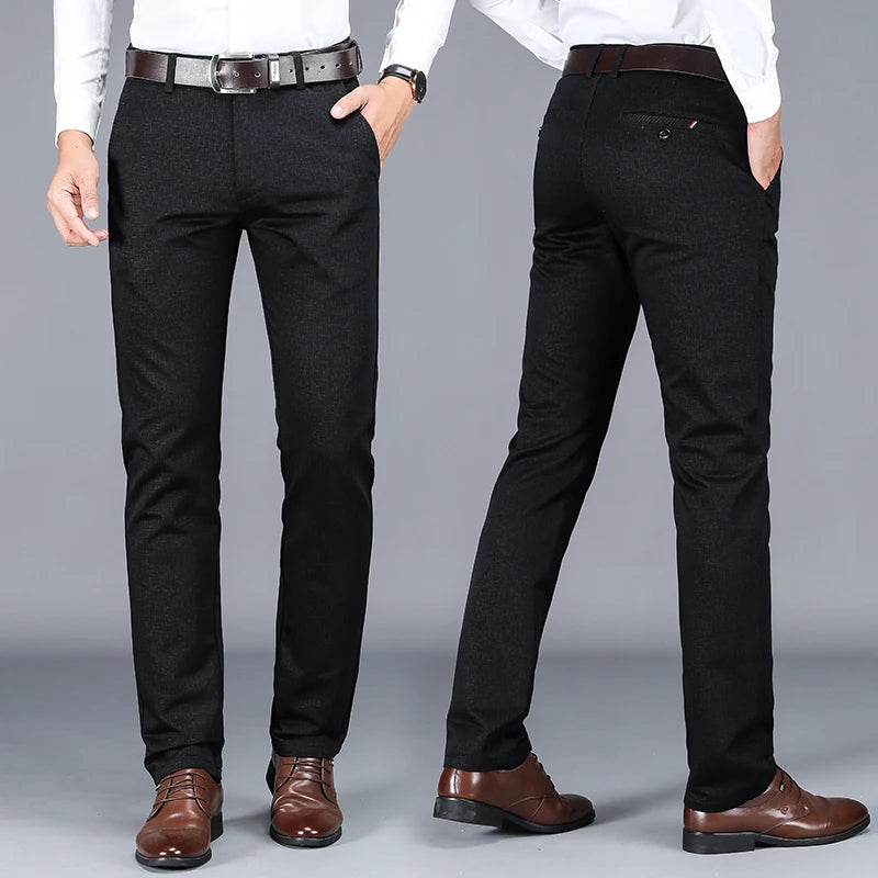 High Quality 98% Cotton Men's Business Formal Office Trousers Classic Fashion Straight Stretch Casual Pants Solid Color Male