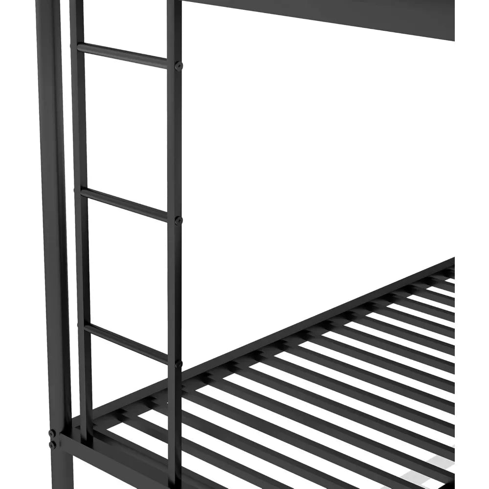 Twin over Full Bunk Bed with Trundle,Triple Bunk Beds with 2 Ladders&Full-Length Guardrail,No Box Spring Needed,Noise Free,Black