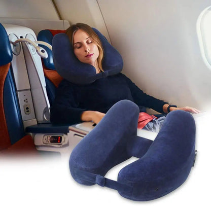 Inflatable Neck Pillow With Patent Valve Phone Storage H-shaped Neck Protection Aeroplane Car Neck Rest Cushion Travel Supplies