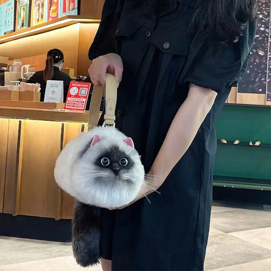 Women Exquisite Shoulder Underarm Bags Siamese Cat Bag Plush Cute Plush Crossbody Bag Female Winter Autumn Handbags Hot