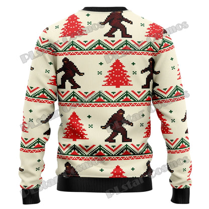 Autumn Winter Unisex Casual Knit Pullover Sweater Amazing Bigfoot Pattern 3D Printed Men's Ugly Christmas Sweater KMY01