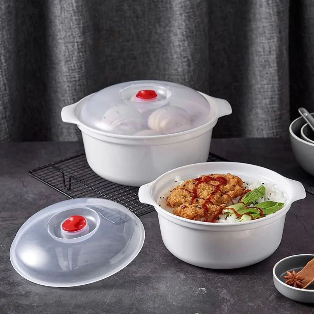 Two Ear Round Microwave Lunch Box Household Plastic Heating Fresh Keeping Box With Lid Steamed Bun Instant Noodles Bowl