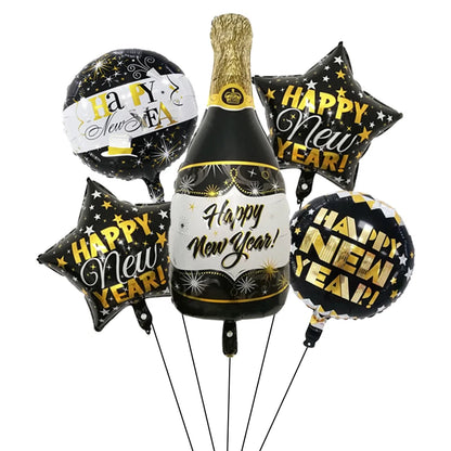 1set Happy New Year Wine Bottle Foil Balloons confetti balloons Christmas Happy New Year Party Decoration 2025 New Year balloons