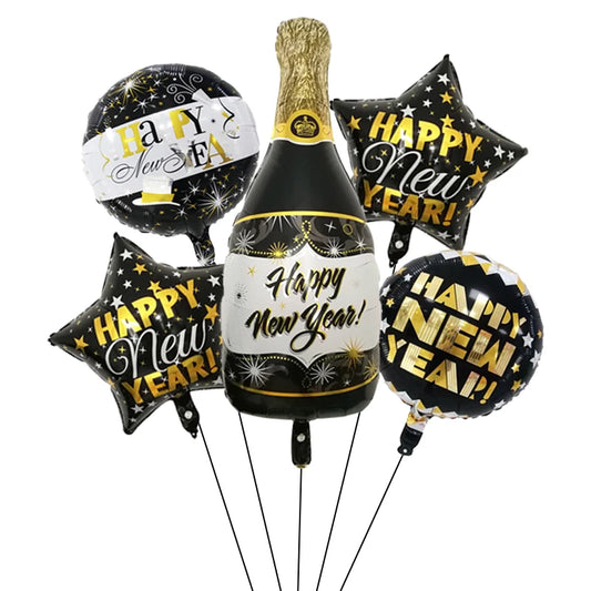 1set Happy New Year Wine Bottle Foil Balloons confetti balloons Christmas Happy New Year Party Decoration 2025 New Year balloons