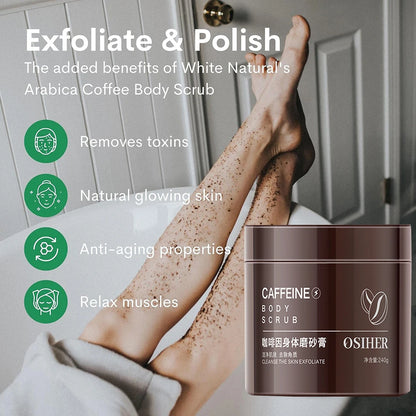 Organic Body Arabica Coffee Scrub Brightening Smooth Exfoliating For Anti Cellulite Moisturizing Body, Face, Hand, Foot Scrub 240g