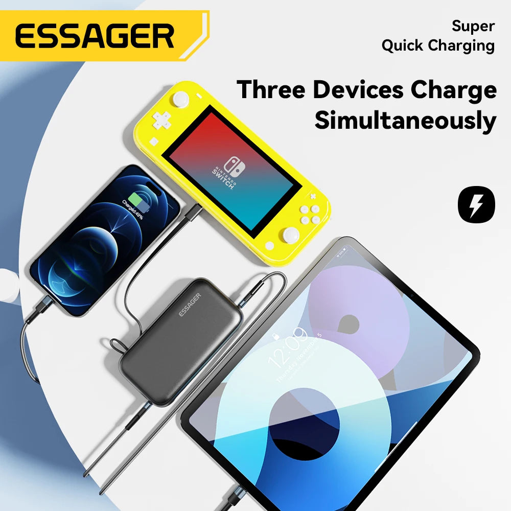 Essager Power Bank Portable 15000mAh in With USB C Cable External Spare Battery Pack for iPhone iPad Macbook 65W Fast Charger