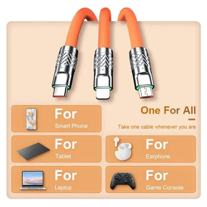 Xiaomi 3 In 1 Usb Cable 6A 120w Fast Charging Cable Micro Usb Type C Charging Cable For Iphone 14 13 12 Huawei Xiaomi 13 Samsung