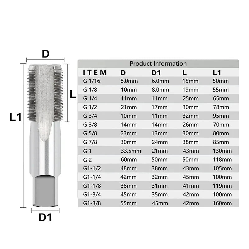 G NPT 55 °/60 ° HSS pipe thread tap 1/8 1/4 3/8 1/2 3/4 1 inch 2 inches, used for internal thread tapping tools in water pipes