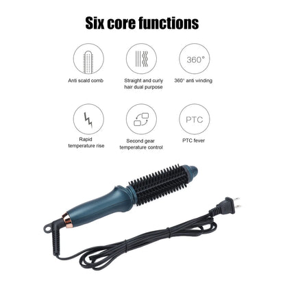 Curling Brush 2 In 1 Curling Brush Straight Curly Hair Dual Purpose Green Portable Thermostatic Electric Hair Brush US Plug 110V