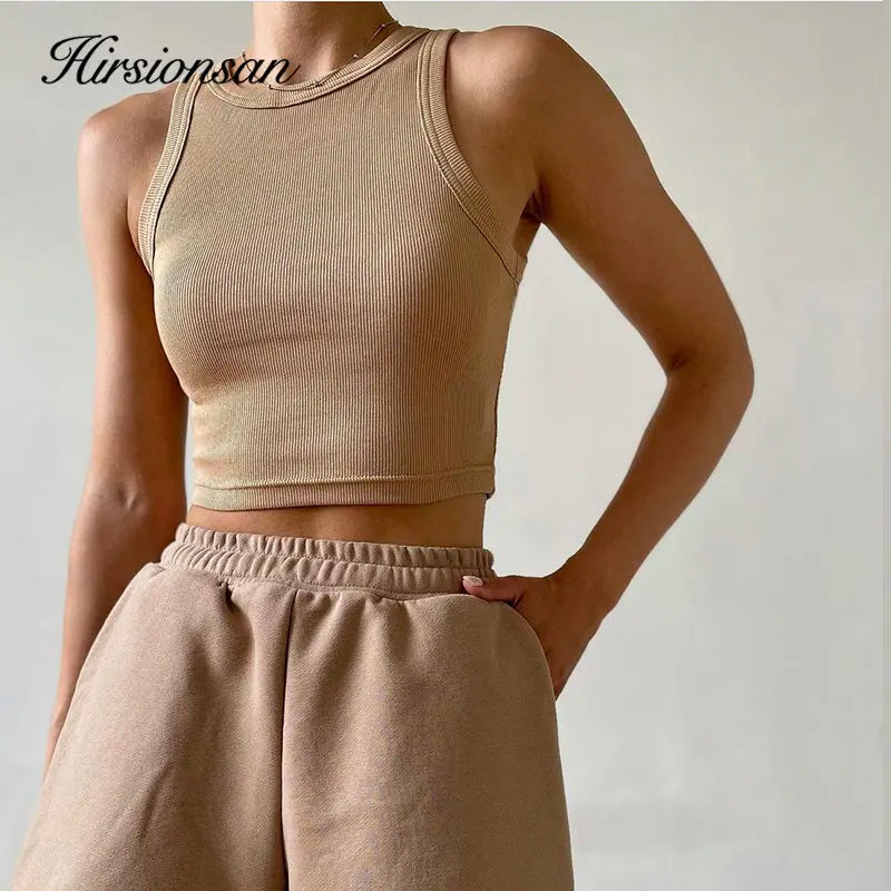 Hirsionsan Cotton Vest Women Summer Slim Sleeveness Tank Y2k Crop Tops for Girl Outfits Solid Female Clothes