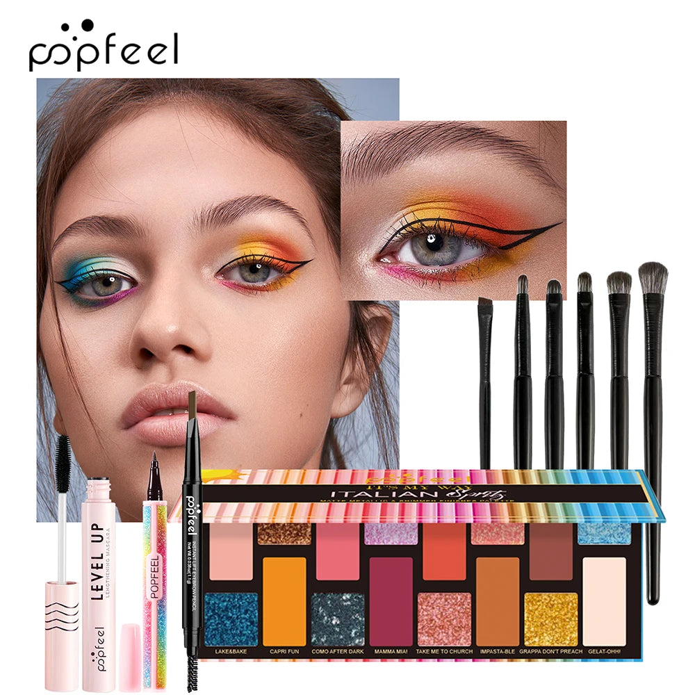 Glitter Eyeshadow and Mascara Mini Eye Makeup Set with Brush - Stunning Eye Looks