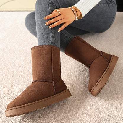 Mid Calf Snow Boots 2024 New Women Waterproof Warm Platform Boots Large Size 44 Winter Slip On Flat Casual Woman Booties