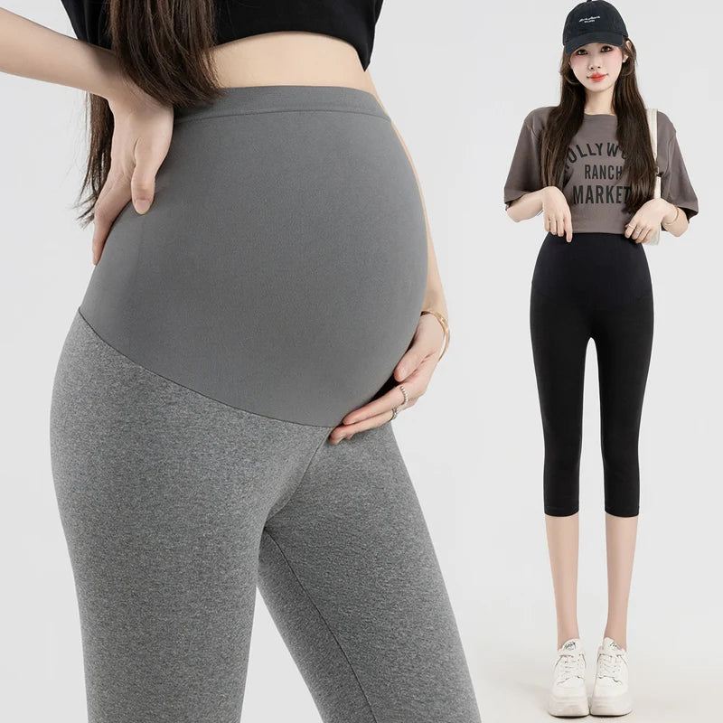 Summer Maternity 95% Cotton Leggings Stretched Pregnant Woman Belly Pants Skinny Mid-calf Sports Trousers Capri Pants Thin