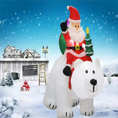 2.1M Christmas Inflatable Santa Claus Riding Polar Bear with LED Inflatable Toy Indoor Outdoor Garden Ornament Xmas Decoration