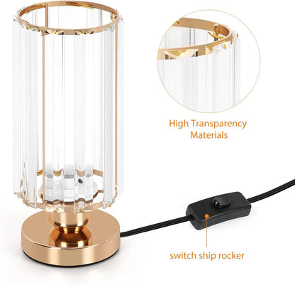 Modern Crystal Table Lamps Set of 2 Elegant Small Desk Lamps with Metal Base Classic Nightstand Bedside Lamp for Bedroom Living